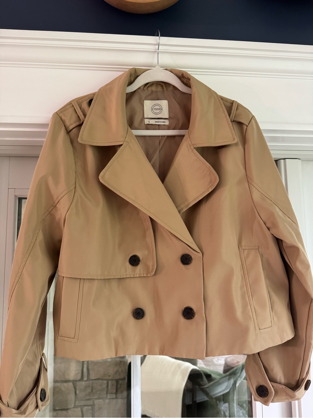 Bohme Cropped Tan Double-Breasted Trench Coat